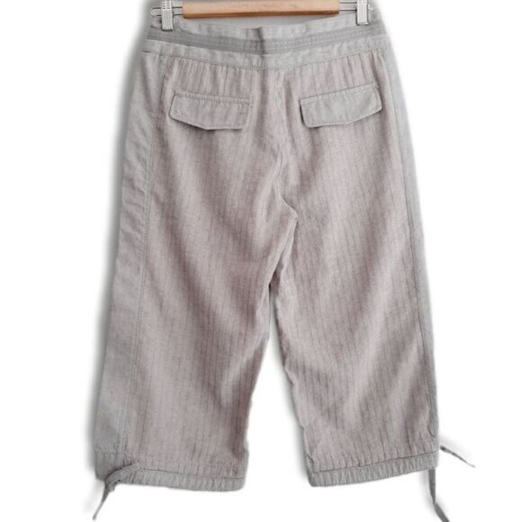 SOLOLA Linen Cotton Blend Capri Pants Drawstring Waist Long Shorts Grey Sz 6 - Picture 7 of 13